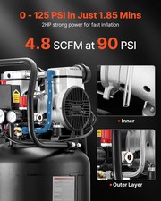 10-Gallon Air Compressor, 2HP 4.8 SCFM at 90PSI, Max 125PSI Pressure Oil-Free A