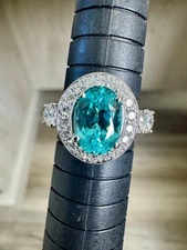Certified 3.96CT Oval Paraiba with Natural Diamonds Solid 18K White Gold