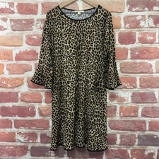 Michael Kors Dress Womens 1X Tan Brown Black Animal Print Bell Sleeve Stretchy