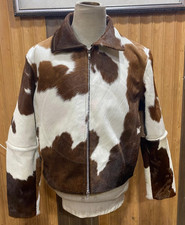 Mens Genuine Hair On Cowhide Leather Jacket Black Brown Western Biker Coat