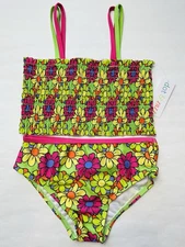 NWT Dot & Zazz Girl Swim S 6/7 Bathing suit 2pc Ruched Bikini Top Floral UPF50