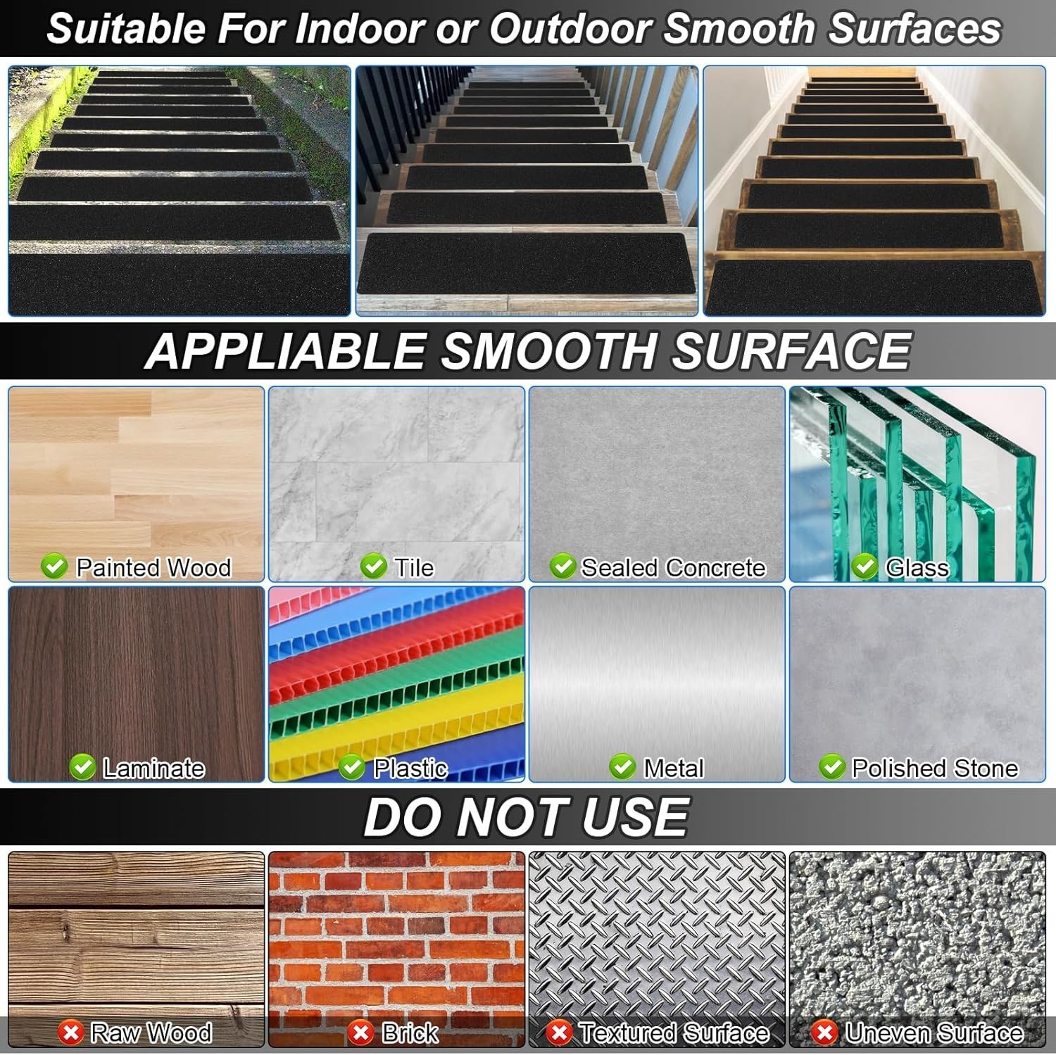 Outdoor Stair Treads Non Slip Strips 5 Pack 6” X 24” Anti Slip Grip Tape Black