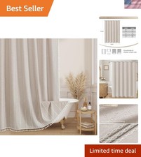 Boho Farmhouse Fabric Shower Curtain, Tan Brown Modern Polyester Linen Shower...