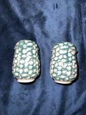 Tienshan Folkcraft MOOSE COUNTRY Salt & Pepper Shakers Green Sponge ware Rustic