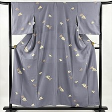 JAPANESE KIMONO FINE PATTERN BLUE-GRAY 155cm 5 ft 1 in PURE SILK FF8531