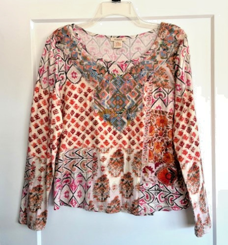 Sundance Patchwork Pattern Embroidered Top M  Boh… - image 1
