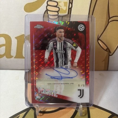 2025-26 Topps Chrome UEFA CC DUSAN VLAHOVIC Chrome Auto Red Geometric /5