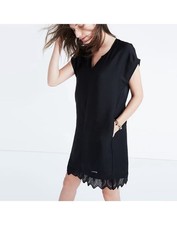 Madewell Duskway Eyelet Dress Size Large Black Lace Solid Modern Capsule Fall