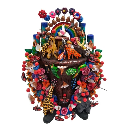 Vintage Luis Ferrano Mexican Tree of Life Clay Folk Art Noah Ark Animals READ