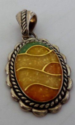 Carolyn Pollack RELIOS Sun Earth Sterling Inlay Mosaic Pendant 2''x1''