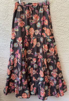 Vintage Esprit Tiered Maxi Skirt Womens 4 Paisley Boho Chic Prairie Cottage