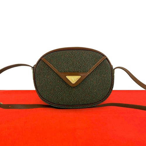 YVES SAINT LAURENT YSL Logo Metal Shoulder Bag PVC leather khaki 08612