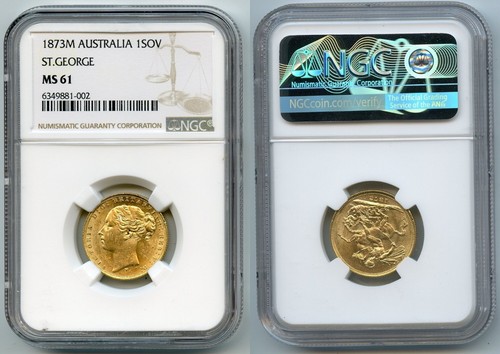 Australia -Victoria GOLD Sovereign "St. George" 1873M semi-key date NGC MS 61
