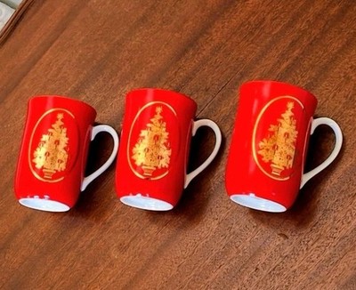 Vintage Set of 3 Otagirl Ceramic Red/Gold Gibson Greeting Card Christmas Mugs