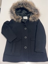 ZARA Girls 8 128 WOOL BLEND Fur Trim Hooded Jacket/Coat Black EXCELLENT LOOK