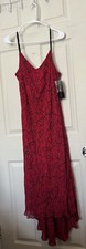 K Linda Blue Beaded Heart Slip Dress Chiffon Vtg Women’s 14 NWT