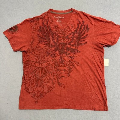 Marc Ecko Cut & Sew V-Neck Graphic T-Shirt Distressed Eagle Y2K Red Mens Size XL