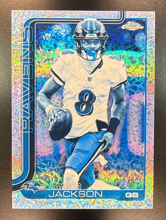 2025 Topps Chrome Lamar Jackson FrozenFractor -1/0 #24 /5 Ravens SP *Back Corner
