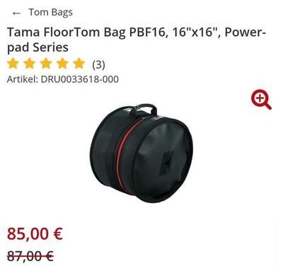   NEU Tama Powerpad Drum Bag Schlagzeug Tasche 16 Zoll Floor Tom Schwarz  