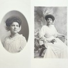 2 Antique Photo Young Victorian Woman White Fancy Dress Pearls Seated Chair