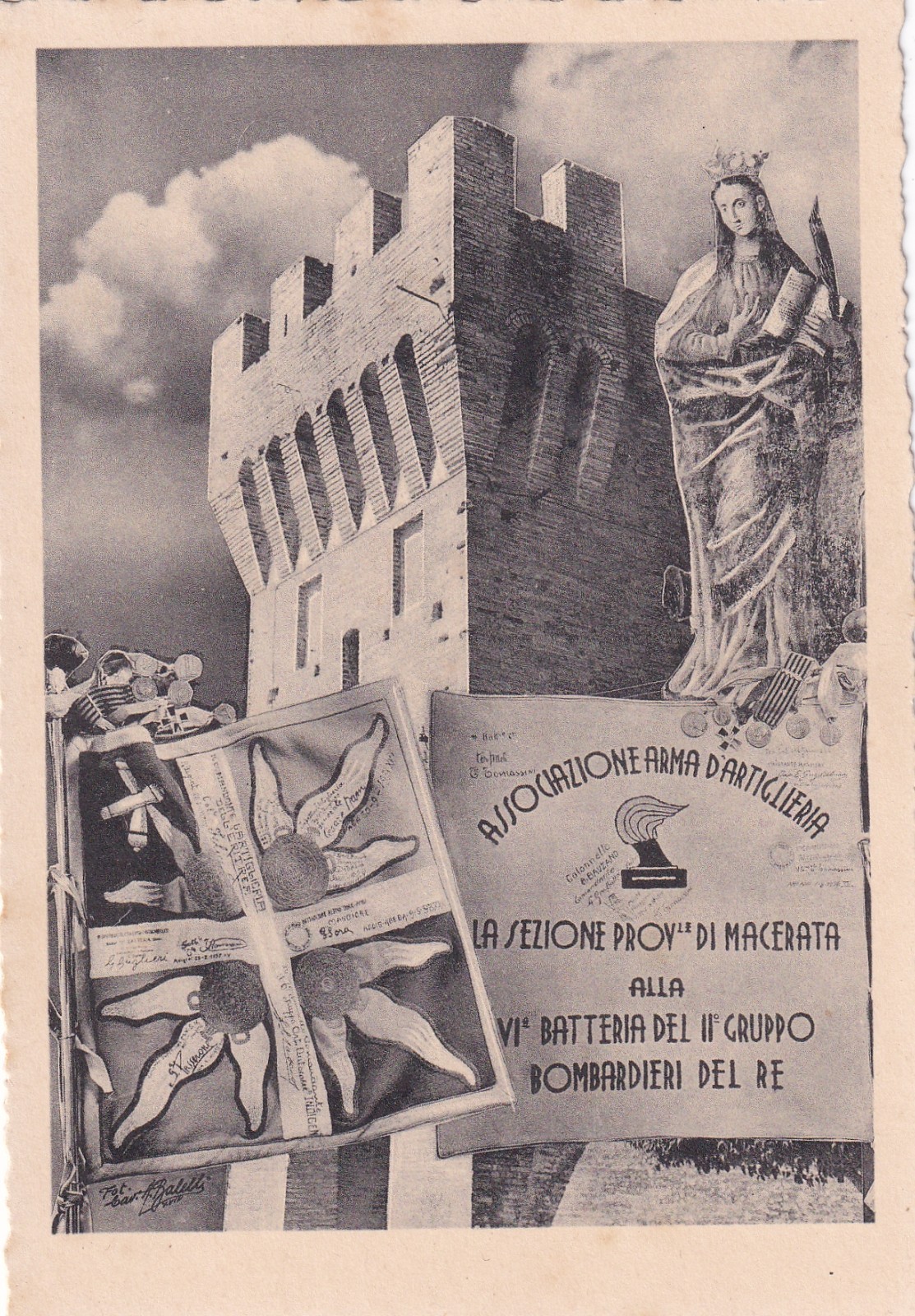 CARTOLINA MILITARE ,ASSOCIAZIONE ARMA D'ARTIGLIERIA - SEZIONE DI MACERATA - 1940