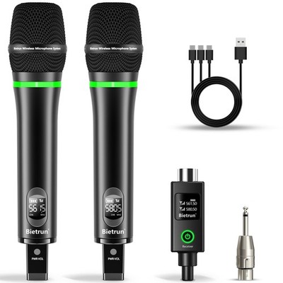 XLR Wireless Microphone, Rechargeable Dual Metal Cordless Handheld Dynamic Mi...