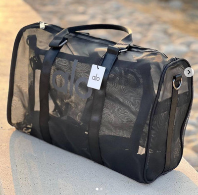   Authentic ALO Yoga Clear Mesh Duffle   Black Gym Bag Travel Tote, New With Tag