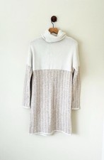 TAHARI Turtleneck Sweater Dress Long Sleeve Knit Stretch Cream Women’s Medium