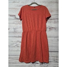 Old Navy Womens L Coral Orange Slub Knit Cotton Elastic Waist T-Shirt Mini Dress