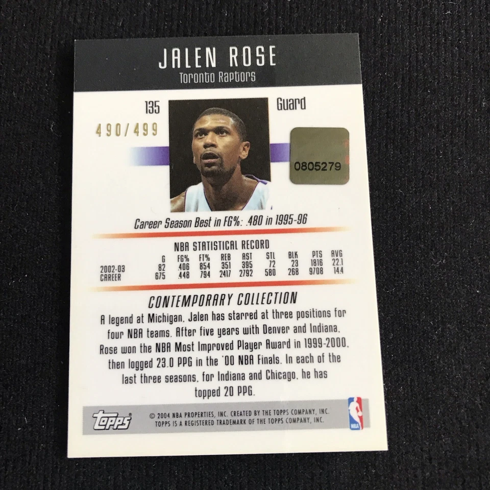2003-04 Topps Contemporary Collection Jalen Rose Autograph Auto #490/499 Raptors - Image 2 of 2