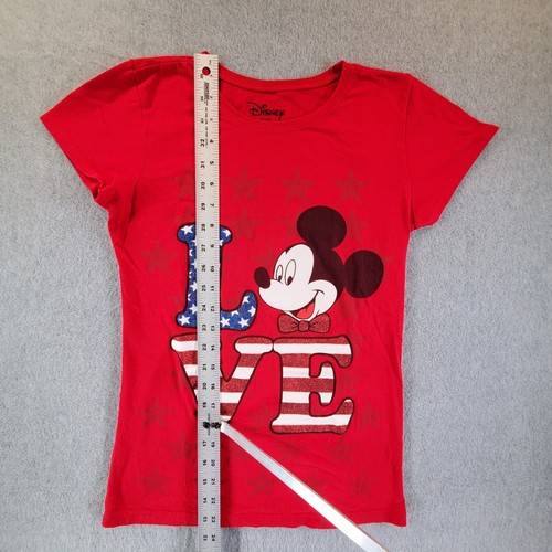 Disney Girls Short Sleeve Red White & Blue Glitter LOVE Mickey Mouse T-shirt XL - Picture 5 of 6