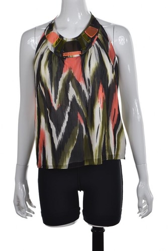 Milly Womens Top Size 0 Black Printed Halter Silk Blouse Beaded Casual Shirt - Picture 1 of 5