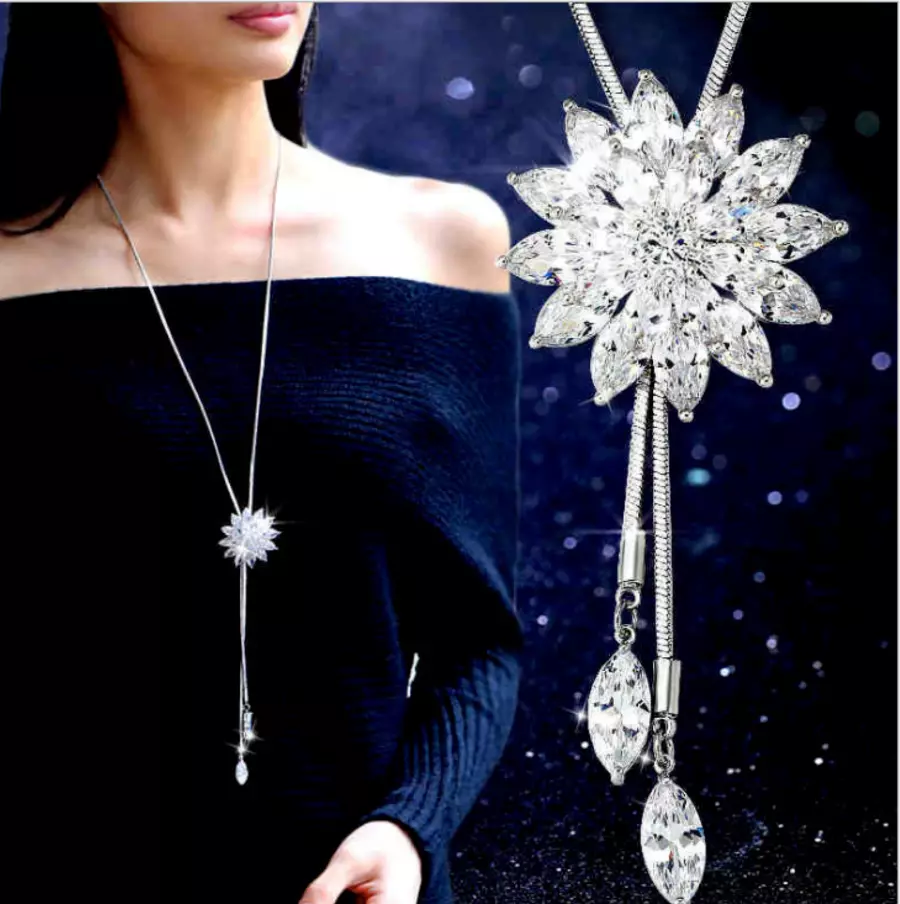 Long flower necklace deals