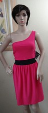 NWT BE BOP pink with black waist jersey stretch one shoulder dress, size L