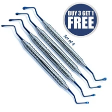 Dental Lucas Bone Curettes Blue Set of 4 Surgical Non Serrated Lab Instruments