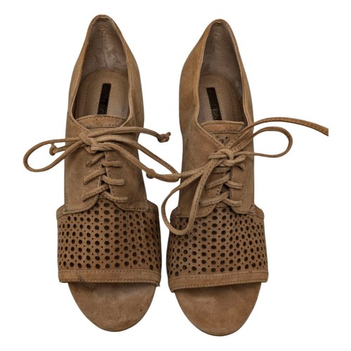 Tahari Megyn Suede Heels Womens Brown Perforated Leather Lace Up Peep Toe Sz 7.5 - Picture 8 of 13