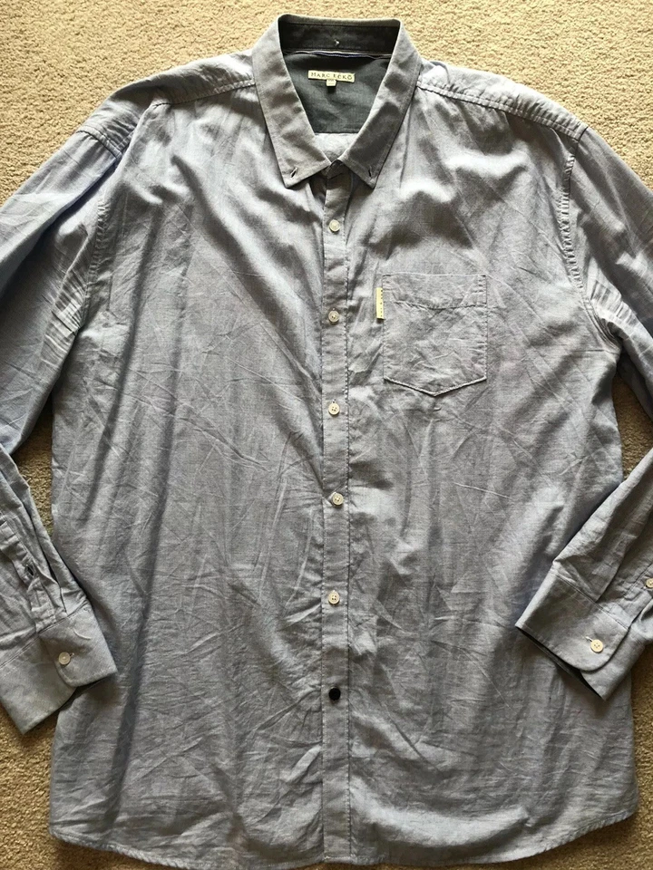 Bonita camisa de vestir de manga larga con botones Marc Ecko para hombre talla XXL bolsillo frontal Foto 2 de 4