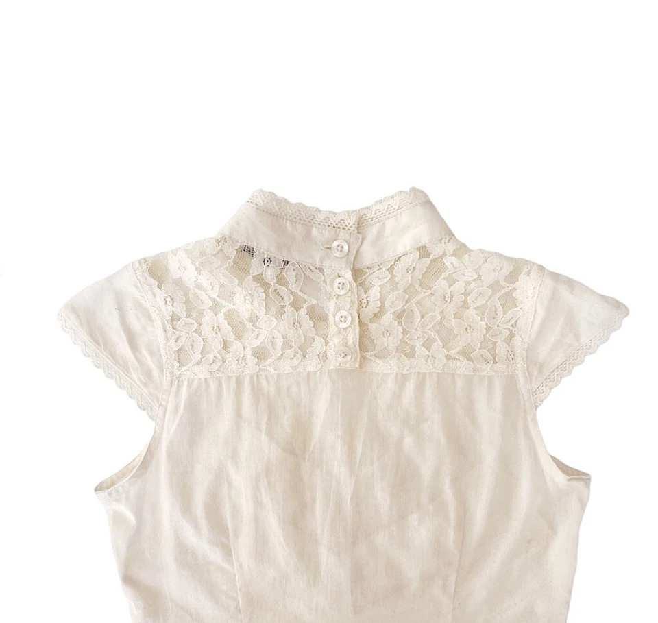 Vintage Guess Jeans Ruffled Lace Trim Ivory Blouse Top Girl’s Sz M (10-12) - Image 3 of 4