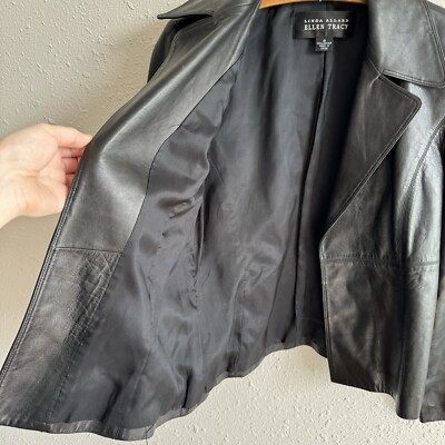 Linda Allard Ellen Tracy Genuine Leather Jacket Black Size y2K Style