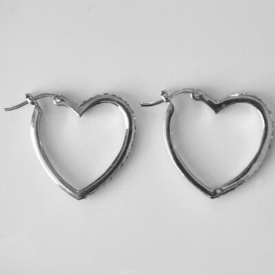 Sterling Silver heart hoop earrings 2.5cm with sparkling zirconia on the front