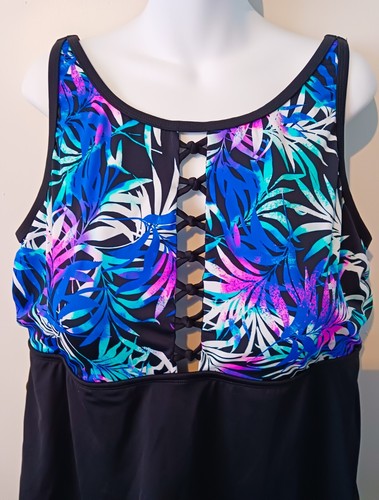 Badeanzüge für alle Übergröße 22 Badekleid Badeanzug Neu mit Etikett Schlankmacher Blumen Schwarz - Bild 16 von 17