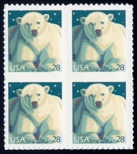 Scott #4387 Polar Bear Block  of 4 Postcard Stamps - MNH