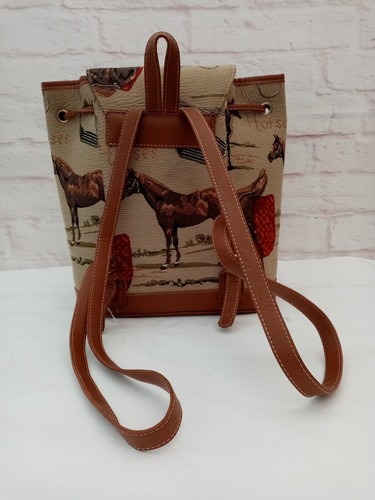 Signare Backpack Ruck Sack Bag Horses Multi Tan Tapestry Equestrian Travel - Picture 14 of 17