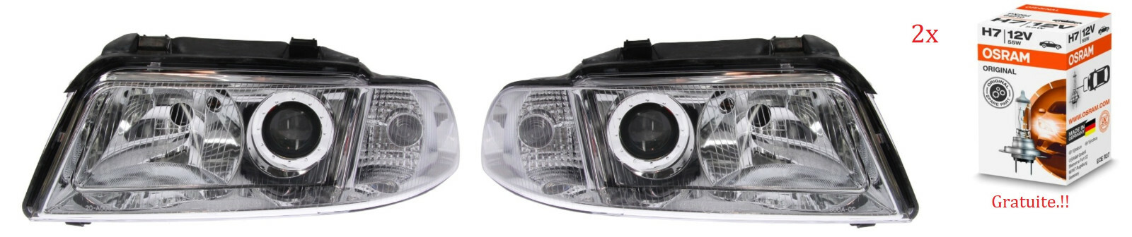Phare avant de remplacement pour réparer éclairage défaillant sur Audi A4 B5 pack gauche droit