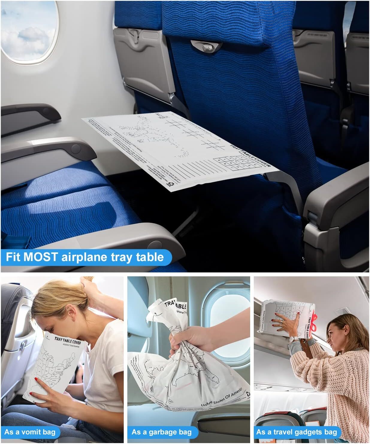 Airplane Travel Essentials Tray Table Cover, 10 Pack Disposable Placemats Kids