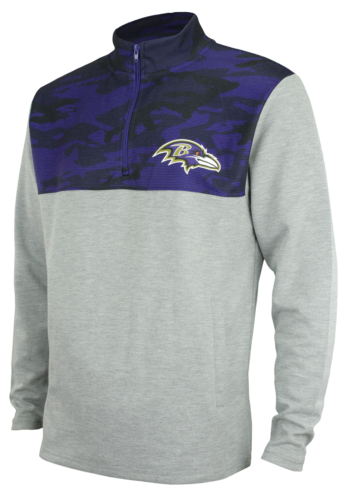 Мужской флисовый пуловер Zubaz NFL Baltimore Ravens серого цвета на молнии 1/4 с камуфляжными линиями