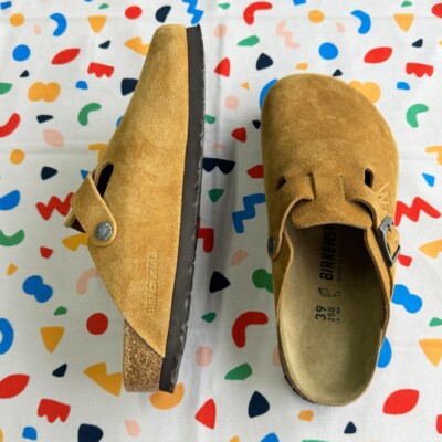 Birkenstock Boston x Stussy Suede Soft Footbed Caramel Clog
