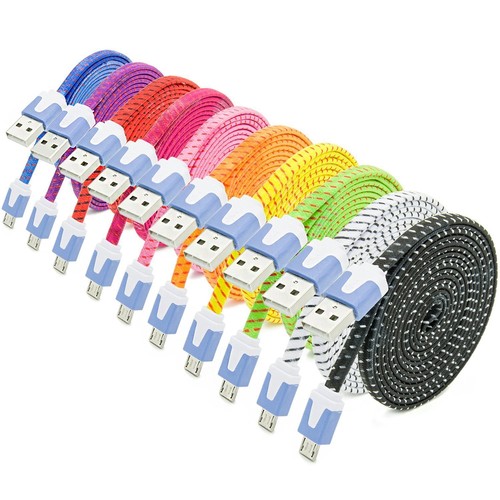 FLAT BRAIDED Fabric Data Sync Charger Cable FOR galaxy s3 iphone X 8 7 6 5c 4s 4 - Picture 11 of 11