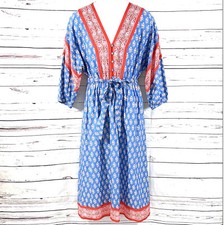 J. Crew Dress Women’s Small Blue V-Neck Cover Up Classic Block Print Beachwear