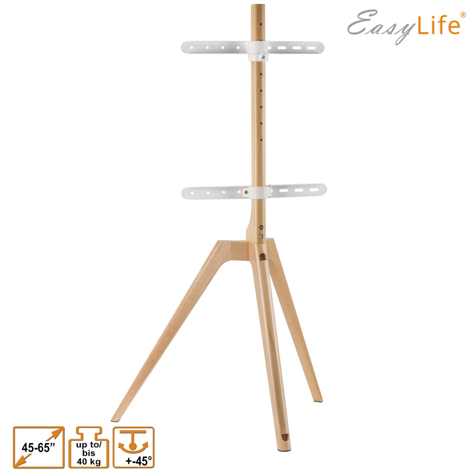 EasyLife Tripod Holz TV-Stativ 45-65", Schwenkbar & Höhenverstellbar in Buche - Bild 4 von 4